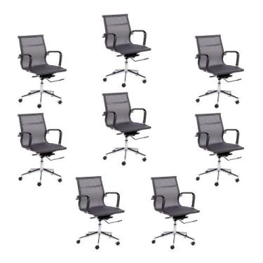 Imagem de Laraz Home Decor, Kit 8 Cadeiras de Escritório Giratória Base Rodízio 