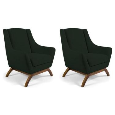 Imagem de Kit 02 Poltronas Fixa Base De Madeira Veludo Verde - LYAM DECOR