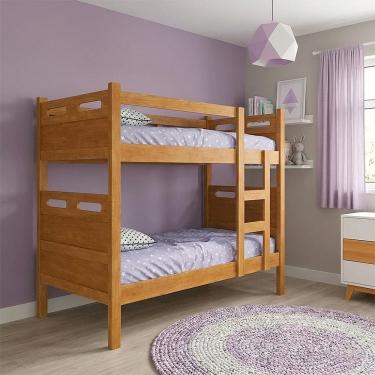 Imagem de Cama Beliche Jaspe Escada Lateral com Grade Segurança com Colchões D23 Quarto Infantil - Nature