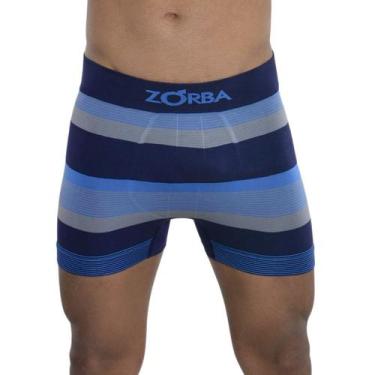Imagem de Cueca Masculina Boxer Listrada Em Algodão Seamless Zorba, P, Marinho