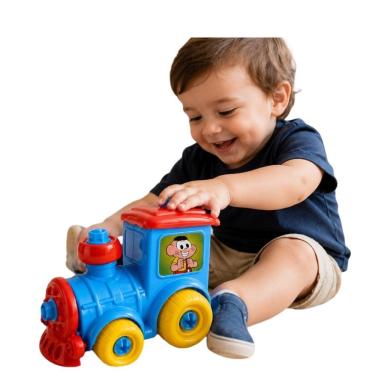 Imagem de Brinquedo Infantil Trenzinho Cascão com Rodas Giratórias e Adesivo Ilustrado para Personalização Lua de Cristal