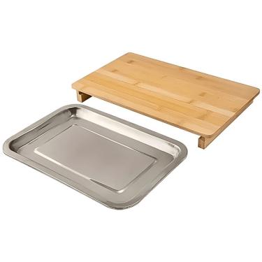 Imagem de Conjunto Tábua para Churrasco CK7577 de Bambu com Bandeja de Aço Inox 36x22x3,5cm para Cozinha Clink