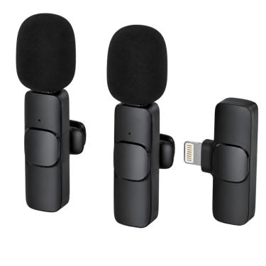 Imagem de Kit de Microfones de Lapela sem Fio com Receptor Lightning Recarregável MDM para Estúdio e Stream Duplo