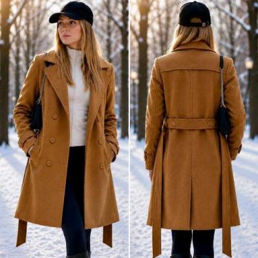 Imagem de Sobretudo Feminino Casaco Lã Batida Inverno Europeu Parka Longa Quenti