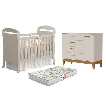 Imagem de Kit Berço Americano Danny com Colchão MDF Areia Acetinado e Cômoda Reller Móveis