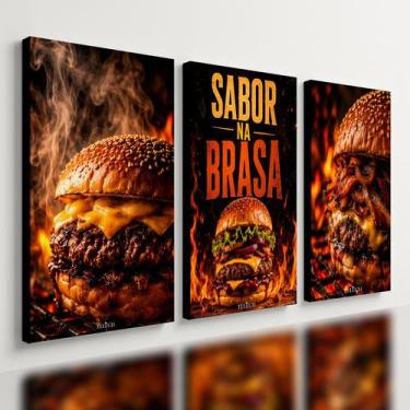 Imagem de Kit 3 Quadro Decorativo Hamburgueria Hambúrguer Burger Fast Food 40x28
