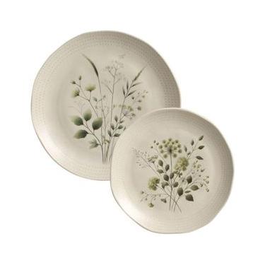 Imagem de Conjunto Prato Raso 26,5cm e Prato de Sobremesa 19,5cm Cerâmica Orgânico Ammi Floral Porto Brasil