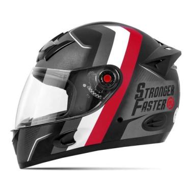 Imagem de Capacete Moto Fechado Etceter Stronger Faster Fosco, CINZA - VERMELHO,