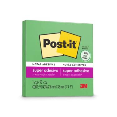 Imagem de Post-it, 3M, Bloco de Notas Super Adesivas Verde Limão 76 mm x 76 mm - 90 folhas