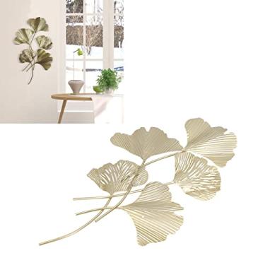 Imagem de Decora??o de parede de metal, 23,6 x 13,8 em adesivos de parede folhas de ouro, folhas de ginkgo 3D pendurado na parede escultura de parede simulada para sala de estar escrit¨®rio crian?as ber?¨¢ri
