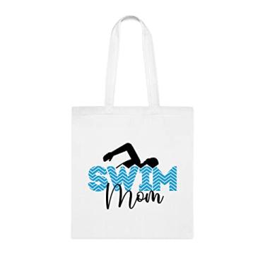 Imagem de Bolsa tote Swim Mom, para nadar mãe, bolsa de ombro para nadar mãe, nadar mamãe, bolsas reutilizáveis para nadar mamãe, presente para mamãe da filha favorita, filho e filhos, Branco