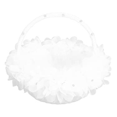 Imagem de cesta de flores de casamento,Cesta de florista, renda artificial de penas de avestruz, cesta de florista de casamento para adereços de fotografia de festa de casamento