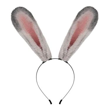 Imagem de YIJU Faixa de de pelúcia orelhas de argola para cosplay de páscoa adereços de fotos de halloween, CINZA