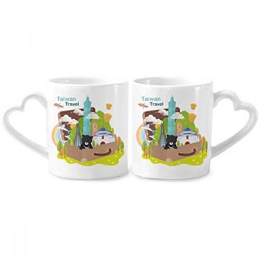 Imagem de Taiwan Travel 101 Building China Conjunto de canecas de porcelana para casais, copo de cerâmica com alça de coração