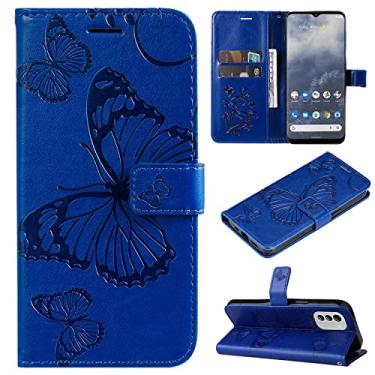 Imagem de Capas de telefone borboleta em relevo Nokia G60 G 60 capa de couro luxo slots para cartão de visita clipe de carteira à prova de choque capa de telefone Nokia G60 capas (azul, Nokia G60)