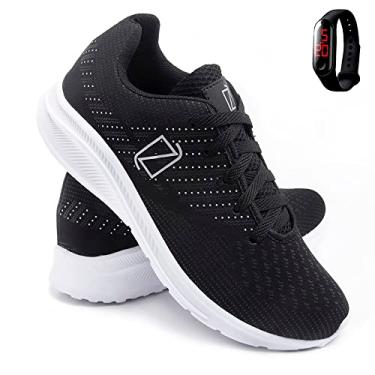 Imagem de Tenis Masculino Academia e Caminhada Ultra Leve + Relógio Digital - PretoBranco/43