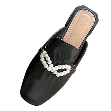 Imagem de Sandálias femininas antiderrapantes primavera e verão gravata borboleta salto quadrado chinelos de salto baixo casual elegante sandálias de praia (preto, 7)