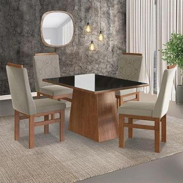 Imagem de Conjunto Sala de Jantar Mesa 90x120cm T Vidro com 4 Cadeiras Madeira Maciça Tecido Joli Zamarchi