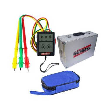 Imagem de Kit Fasímetro Trifásico Detecção Presença Fase Rotação Pontas Prova Spi-500 Portátil Estojo Maleta Transporte Alumínio