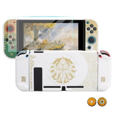 Imagem de HYPERCASE White of Zelda Switch OLED Dockable Case for Console & Joycon, Anti-Scratch Switch OLED Protective Cover Skin with Screen Protector & 2 Thumb Caps - Tears of The Kingdom Hardshell Design