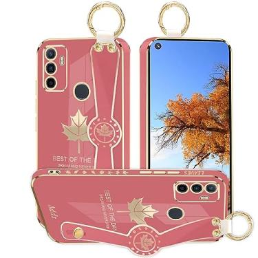 Imagem de Kainevy Capa de telefone para Oppo A53 2020 capa estética de silicone à prova de choque para mulheres capa protetora Oppo A53 capa fina com anel de pulso design padrão folha de bordo (vermelho)