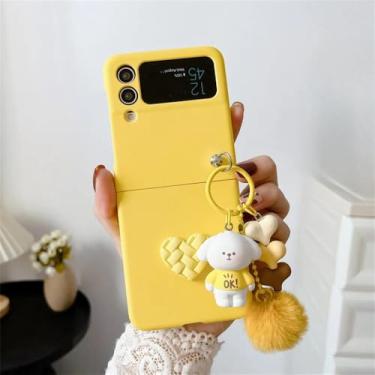 Imagem de Para samsung galaxy z flip 6 5 urso dos desenhos animados amor coração caso para samsung z flip 6 5 4 zflip 6 hairball 3d desenhos animados pingente capa, amarelo, para zflip6