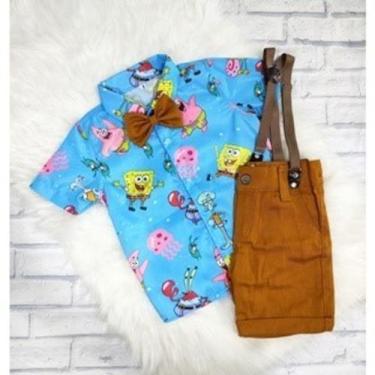 Imagem de Conjunto Menino Infantil Linha Premium Temático Bob Esponja Azul +Berm