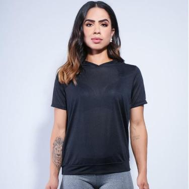 Imagem de Blusinha Fitness Dry Fit Mescla com Capuz Moda Fitness - Fitmoda, Pret