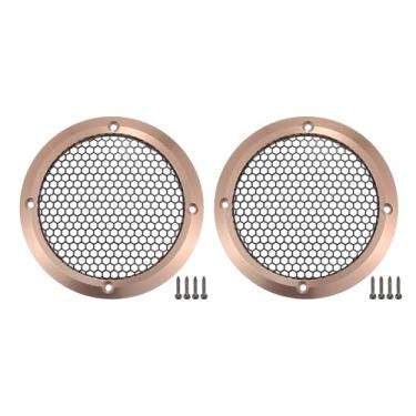 Imagem de ACROPIX Capa universal para grades de alto-falante de carro de 8,89 cm de malha redonda de 3,5 polegadas caixa protetora de subwoofer com parafusos de montagem liga de alumínio de ferro tom dourado