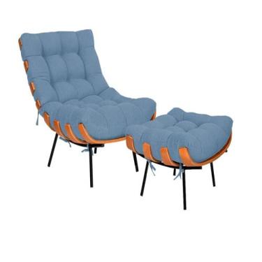 Imagem de Kit Poltrona e Puff Costela Linho Azul - Vallisa Decor