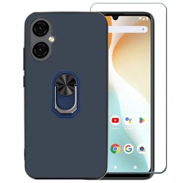 Imagem de Ranyi Capa para celular BLU G64 com protetor de tela, BLU G64 G1010WW, capa fina de TPU e suporte de anel giratório 360, capa protetora de borracha de silicone para BLU G64 G1010WW (2024), azul
