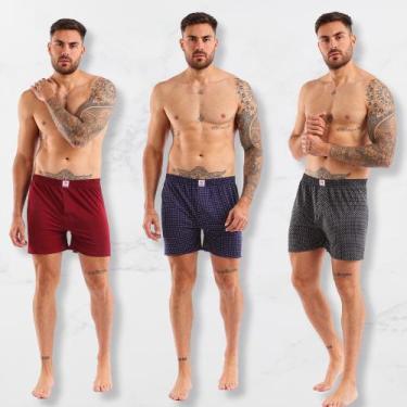 Imagem de Kit 3 Cuecas Samba Canção Shorts Algodão Pijama De Dormir Conforto Pre