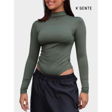 Imagem de bory body básico feminino suplex collant maiô manga longa gola alta - 