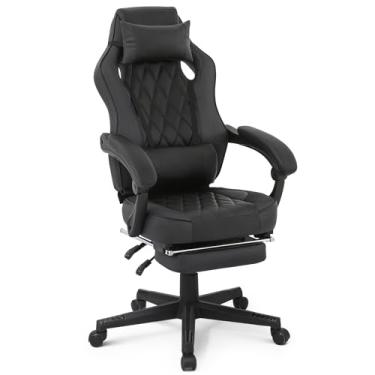 Imagem de MoNiBloom Cadeira ergonômica para jogos, altura ajustável, cadeira de corrida ergonômica, couro de fibra de carbono, cadeira de videogame com apoio para os pés e apoio lombar para adultos, adolescentes, casa, quarto, jogos, preto