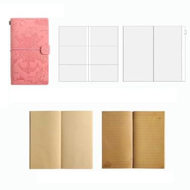 Imagem de Caderno de viagem retrô, papel kraft de folhas soltas, diário minimalista de notas de estudante-HH-01-planejador-rosa