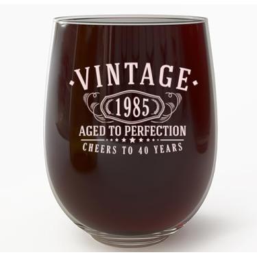 Imagem de Taça de vinho vintage 1985 gravada 482 g sem haste – Presentes de feliz aniversário de 40 anos mulheres homens, brinde aos 40 anos, decoração de decoração de aniversário de 40 anos, melhores ideias de