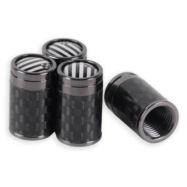 Imagem de KARTONMOTOR 4 peças de tampas de haste de válvula de pneu de fibra de carbono, acessórios de carro de tampa de válvula de pneu, capas de haste à prova de poeira com vedação de borracha O para carros,