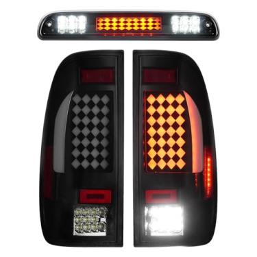 Imagem de Luz traseira de LED + 3º kit de luz de freio adequado para Ford F-250 F-350 F450 F550 Super Duty 1999-2007, lanternas traseiras e luz de parada de alta montagem, lente fumê 3Psc