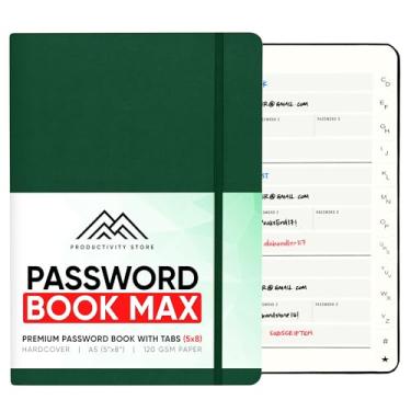 Imagem de PRODUCTIVITY STORE Melhor livro de senhas com abas alfabéticas | Livro de senhas, organizador e caderno | Porta-senhas para manter os logins e senhas do site seguros | Verde | Médio 5x8