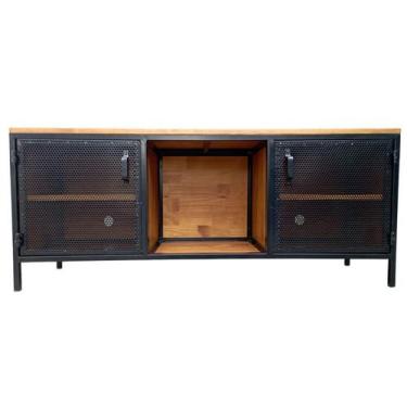 Imagem de Rack de Madeira e Ferro Modelo Industrial com 2 Portas de Chapas Cores