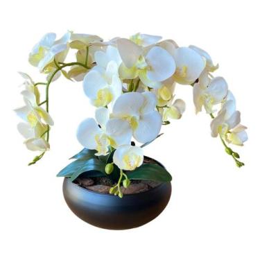 Imagem de Arranjo Grande Centro Mesa 4 Orquídeas Branca 3d Vaso Preto - Decore F