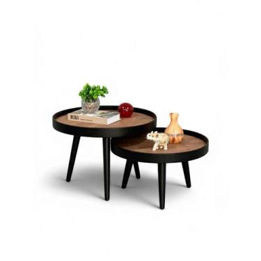 Imagem de Mesa de Centro Pé Palito Decorativa Redonda Preta Sala Estar - Maraka 