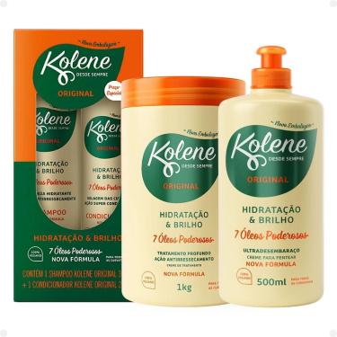Imagem de Kit Kolene Hidratação e Brilho: Shampoo 300ml e Condicionador 200ml + Creme de Tratamento 1Kg e Creme para Pentear 500ml