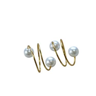 Imagem de Kit 6 Peças Anel Argola Porta Prendedor de Guardanapo Dourada Perola Dupla 4,5x4,5cm Acrilico Acabamento Artesanal Mesa Posta 6 Lugares