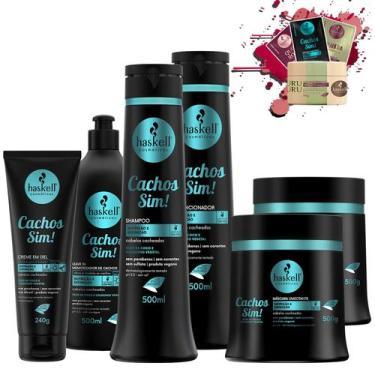 Imagem de Kit Haskell Cachos Sim Sh Cond 500ml Másc 1kg 6 Itens
