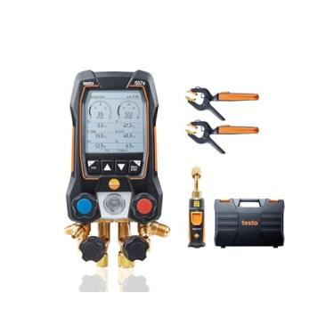 Imagem de Testo 557S Kit I Manifold Digital Operado por Aplicativo, 2 X 115I Termômetro de Braçadeira de Tubo, 1 X 552I Micron Gauge I para Sistemas Hvac - com Bluetooth
