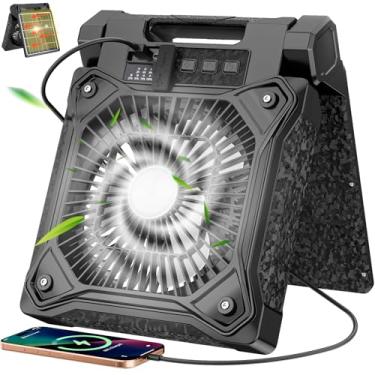 Imagem de Ventilador solar de 20000 mAh com lanterna LED, ventilador de acampamento com painel solar, ventilador alimentado por energia solar recarregável de 7 W para exterior, ventilador de barraca silencioso