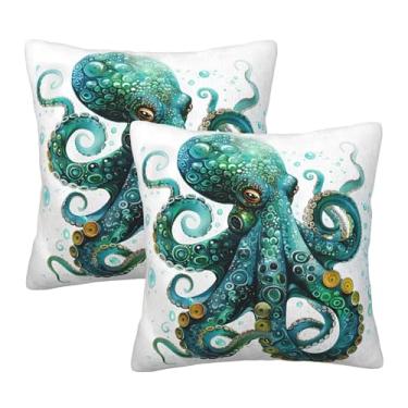 Imagem de Lalamelody Capas de almofadas quadradas com tentáculos de polvo, decoração para cama, sofá, sala de estar, capas de almofada (conjunto de 2, 45 x 45 cm