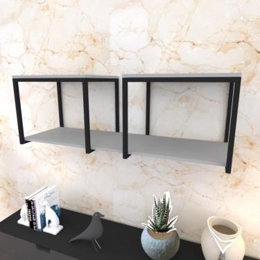 Imagem de Prateleira Industrial Suspensa Estante Parede Nicho Cinza Cozinha Escritorio Sala Quarto Infantil