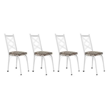 Imagem de Kit 4 Cadeiras De Cozinha Delaware Estampado Cedro Pés De Ferro Branco